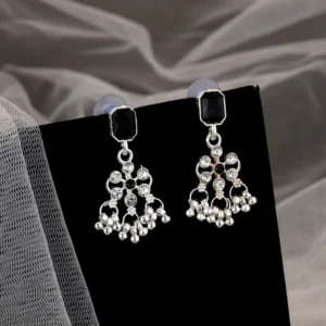 Home striking oxidized silver toned choker set with black stones